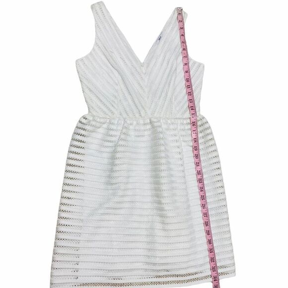 Bar III Dress Fit and Flare Eyelet Lace Illusion‎ Stripe Sleeveless Mini White 4 - Picture 8 of 15